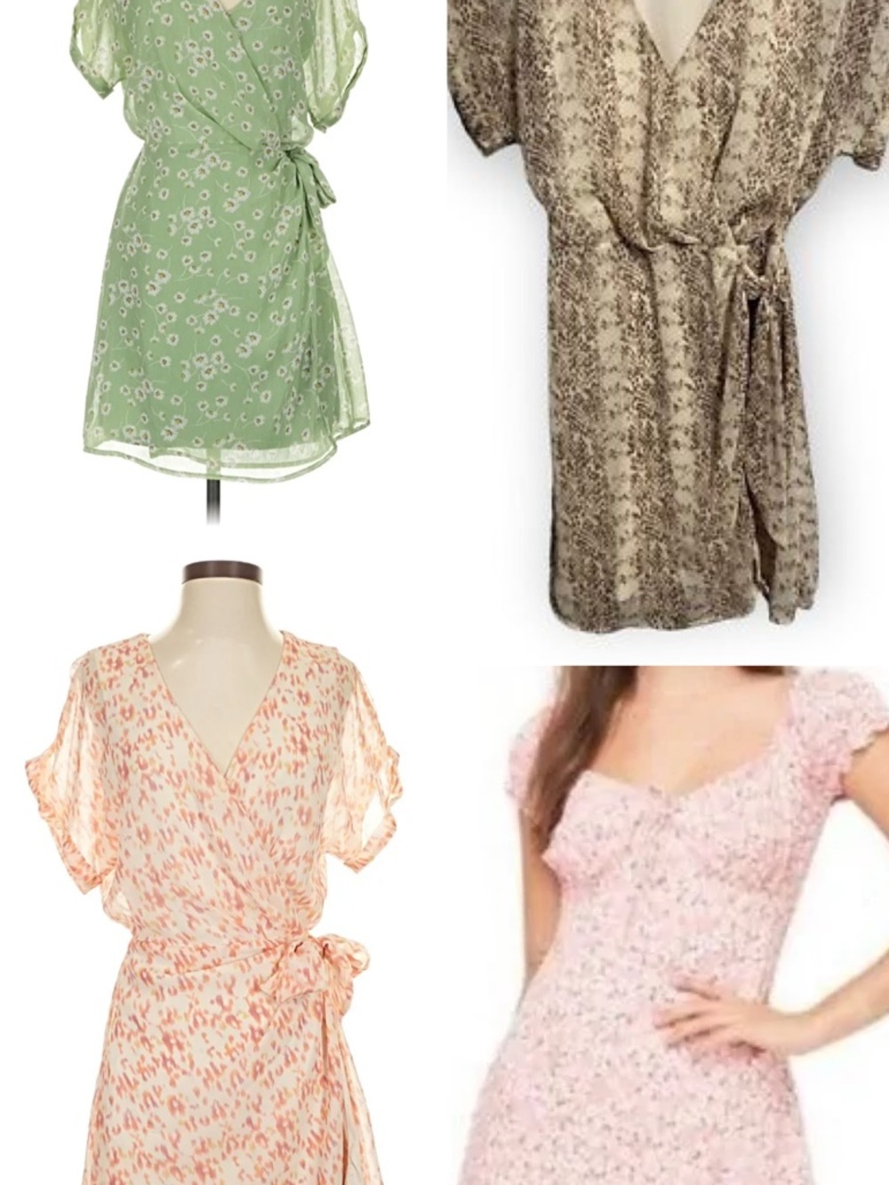 All in Favor from Nordstrom Floral Wrap Dresses - Green, Beige, Peach, Pink lot
